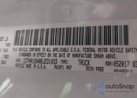 2008 Dodge Ram 1500 St/Sxt из США, поврежденный, VIN 1D7HA16N08J231033